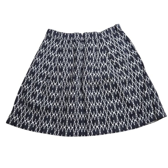 J.Crew‎ Skirt Womens 8 Blue White Geometric Textured Lined Zip Pockets Pleated - Picture 2 of 11